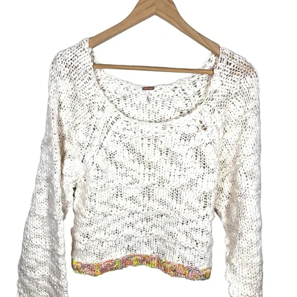 Free People Ivory West Palm Pullover Sweater with Colorful Trim Size XS - Picture 6 of 11